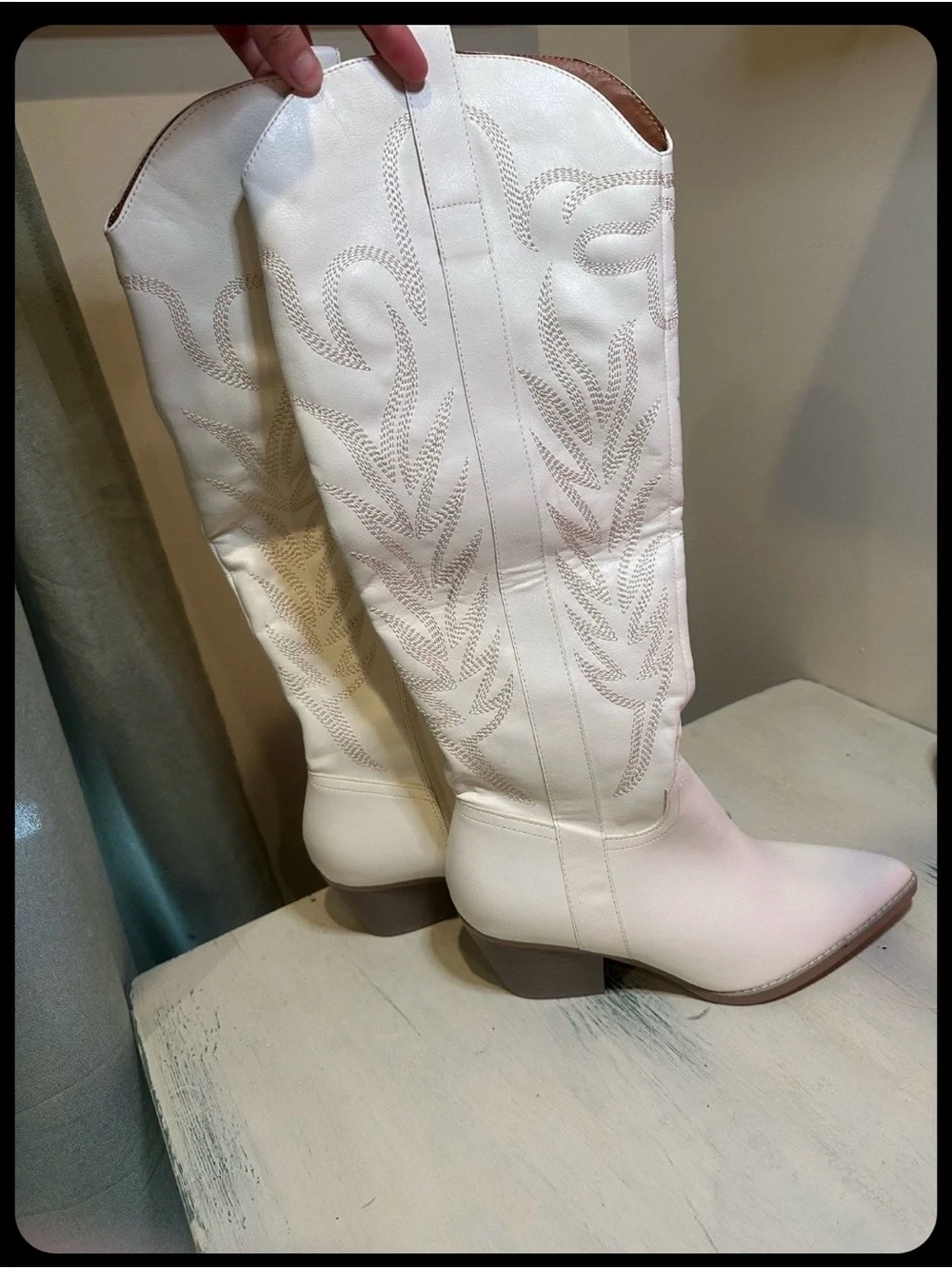 Samara White Knee High Cowgirl Boot